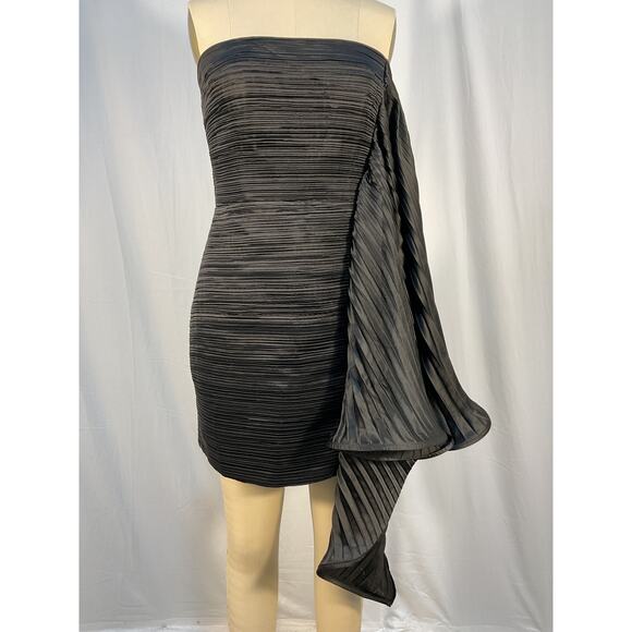 Amur 'Kayleigh' Black Satin Ruffle Dress Size 6 - Picture 3 of 6